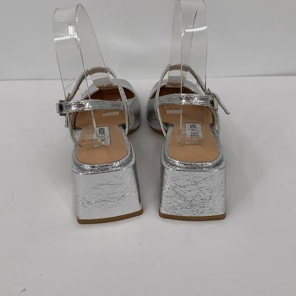 Steve Madden Emjay slingback pumps shoe crinkle silver metallic block heel new 8 - Picture 4 of 6